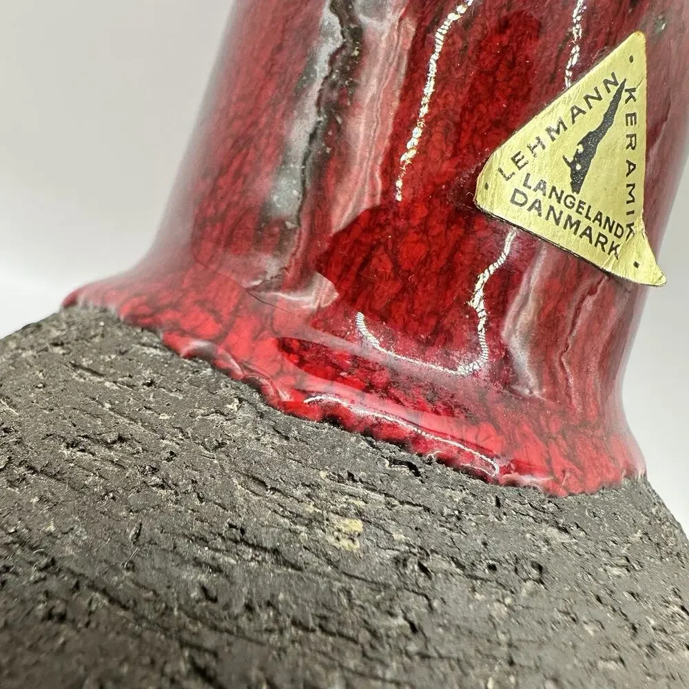 Lehmann Keramik Vase Fat Lava Mid Century Denmark Red Glaze Chamotte Fireclay
